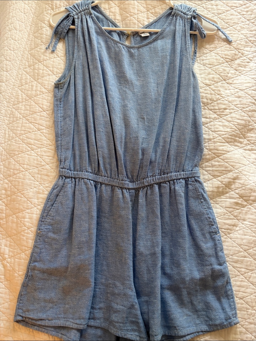 Old Navy Light Blue Tie-Shoulder Chambray Romper Dress